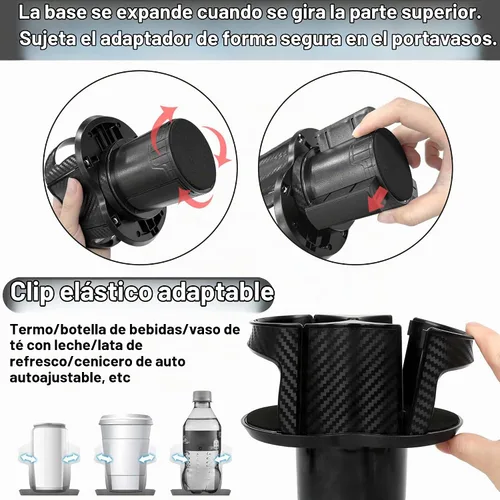 Vista 4 de Reofrey - Portavasos multifuncional 2 en 1 para automóvil, adaptador expansor con soporte doble universal, soporte ajustable, boca elástica