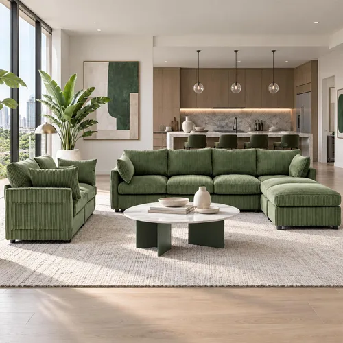 Vista 31 de Iroomy Sofá modular modular para sala de estar, asiento con cojín de resorte, moderno sofá convertible en nube con otomana, gris