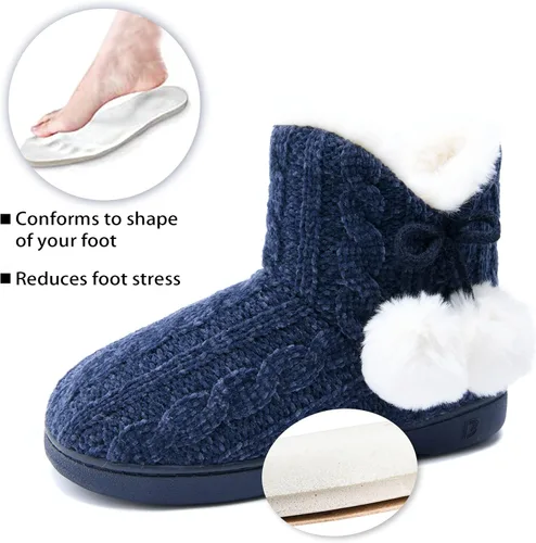 Vista 4 de DL Pantuflas de mujer cálidas para el hogar, esponjosas y lindas para el invierno, cómodas botas de espuma viscoelástica de punto trenzado, botas
