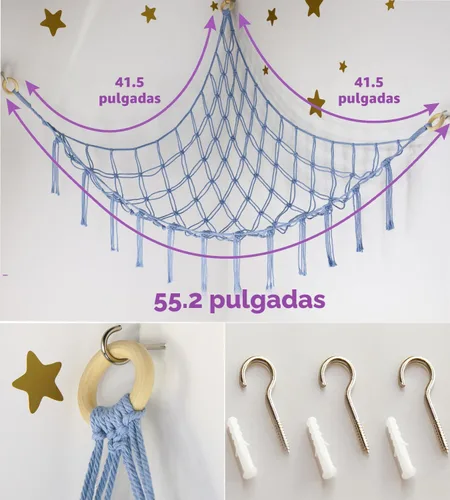 Vista 5 de mirolam Hamaca de Almacenamiento para Animales de Peluche Red de Hamaca Grande para Juguetes de Animales de Peluche Esquina - Azul Peluche Puntada