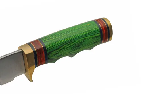 Vista 5 de SZCO Cuchillo de caza de espiga completa de 12.75 pulgadas, cuchillos de desollado verde con hoja de acero inoxidable, mango de madera y funda