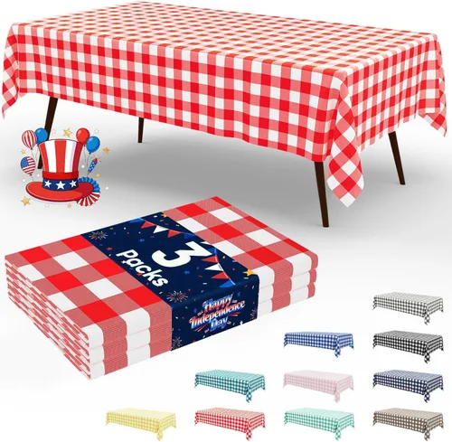 Vista 31 de Smiry Paquete de 3 Manteles Desechables de Cuadros Gingham Color Caqui - 54" x 72" Mantel de Plástico de Servicio Pesado, Cubiertas de Mesa