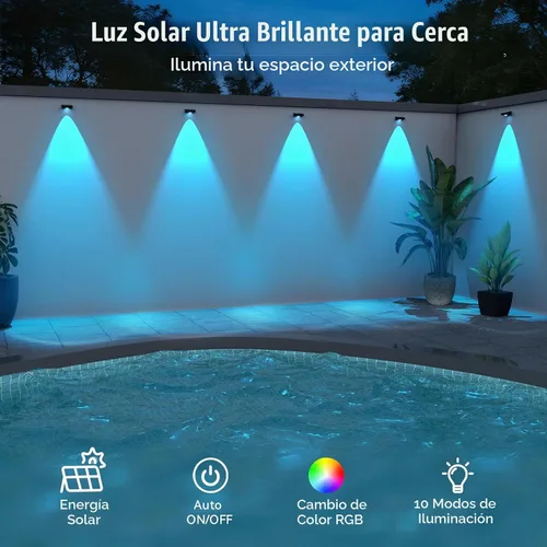 Vista 6 de Solar LED Wall Light, RGB Color Changing Spotlight - Waterproof Negro-RGB-12P