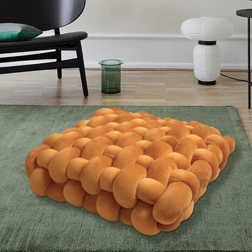 Vista 4 de Almohada decorativa cuadrada con nudo de 13 pulgadas, almohada anudada de terciopelo negro, almohada de piso de 8 bolas para sala de estar, ventana