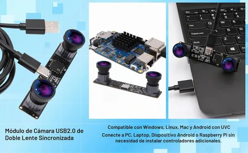 Vista 8 de ELP Cámara USB de doble lente de 4 MP, gran angular, 1080P 60 fps, Lightburn, mini UVC USB2.0 grabador láser módulo de cámara para computadora