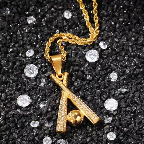 Vista 4 de Cadena helada para hombres CZ Béisbol y Bates de Béisbol Colgante Collar para hombres Anthletes Estilo Deportivo Hip Hop Punk Iced Out Joyería