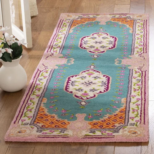 Vista 23 de SAFAVIEH Bellagio Collection - Alfombra decorativa de 2 x 3 pies, azul y rosa, hecha a mano de lana de medallón, ideal para zonas de alto tráfico