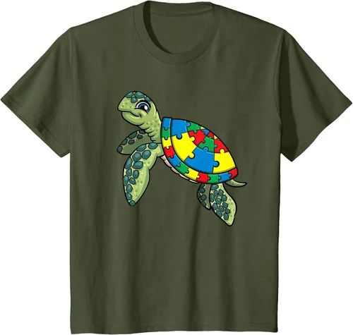 Vista 25 de Turtle Puzzle Pieces for Autism Awareness Kids Women Teacher T-Shirt Asphalt Grey