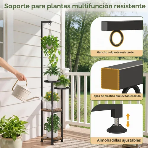 Vista 6 de LASZOLA - Soporte para plantas colgantes para interiores y exteriores, 4 niveles, color negro