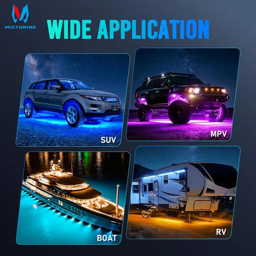 Vista 7 de MICTUNING Kit de luces LED RGB 2025 mejorado, 8 cápsulas de luz neón multicolor con control remoto RF a prueba de agua 12V para autos, camiones