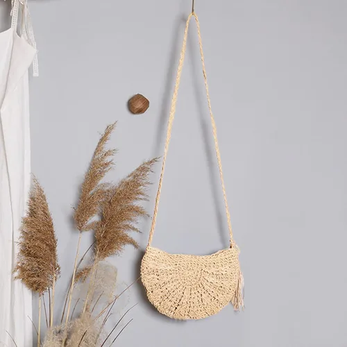 Vista 4 de Fozehlad Bolso cruzado de paja para mujer, bolso de mano de paja para verano, playa, bolso de hombro tejido hecho a mano