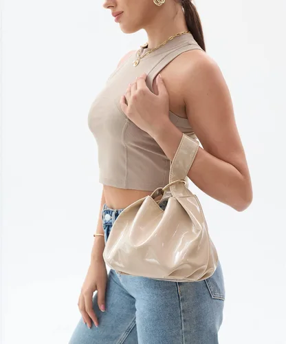 Vista 6 de Women's Glossy Clutch Patent Vegan Leather Hobo Top Handle Bag Small Tote