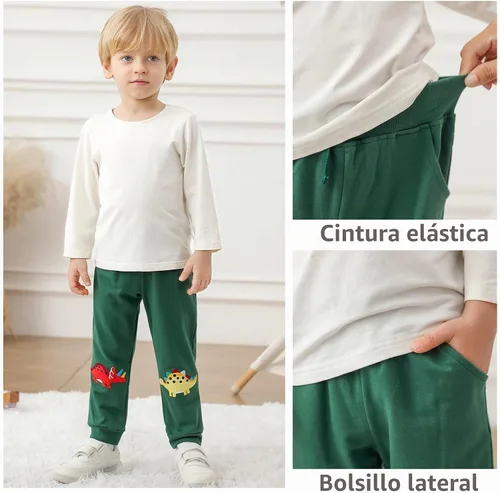 Vista 5 de GFQLONG Pantalones deportivos de algodón para niños de 2 a 6 años A-verde y azul