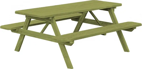 Vista 6 de Amish-Made - Mesa de picnic rectangular de pino para exteriores de 44 pulgadas con bancos adjuntos, color negro Negro (Black Paint)