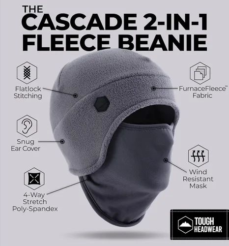 Vista 10 de Tough Headwear Skull Cap with Mask Men, Winter Running Gear, Motorcycle Winter Gear, Helmet Liners, Ski Hat, Thermal Beanie