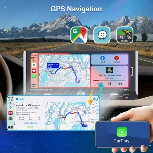 Vista 4 de Radio de automóvil DIN individual compatible con Apple CarPlay inalámbrico, estéreo para automóvil con pantalla táctil IPS de 6.9'', Bluetooth
