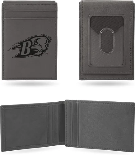 Vista 95 de Rico Industries NCAA - Cartera de bolsillo frontal grabada con láser gris, compacta, cómoda, delgada