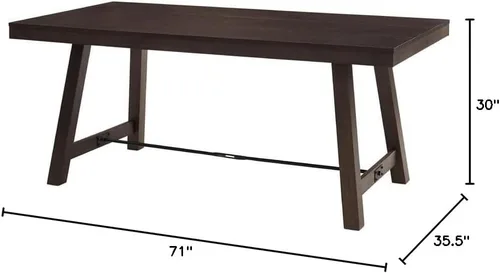 Vista 3 de Walker Edison Liam Rustic Farmhouse - Mesa de comedor estilo caballete, 70 pulgadas, roble marrón oscuro