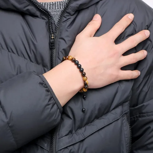Vista 2 de JoycuFF Healing Bracelet for Men 8mm Black Matte Agate Stone Father Brother Son Boyfriend