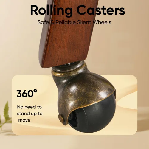 Vista 6 de LEEMTORIG Sillas de comedor con ruedas y brazos, Sillas de comedor con ruedas, Sillas de mesa de póker, Sillas de madera maciza Boss Caption's Patas