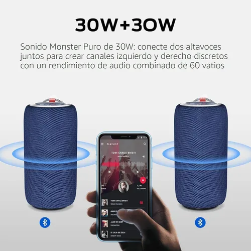 Vista 2 de Monster S310 Altavoz Bluetooth actualizado, altavoz portátil de 30 W, sonido estéreo de 360° con graves intensos, emparejamiento TWS, IPX6