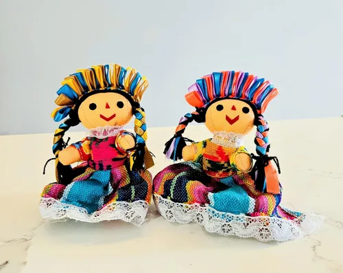 Vista 2 de ALKIMIA INC Muñecas de trapo tradicionales mexicanas hechas a mano, paquete de 2, 5 pulgadas