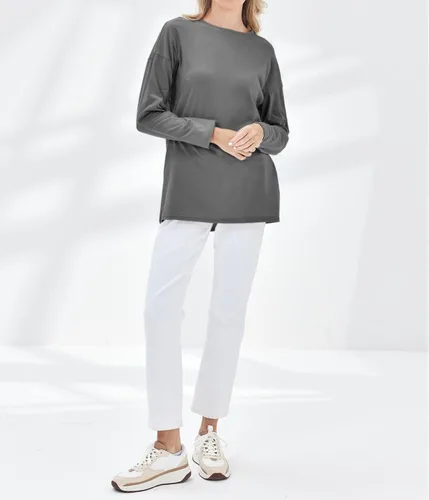 Vista 102 de Fisoew Camisetas de manga larga para mujer, holgadas, casuales, con cuello redondo, blusa suave