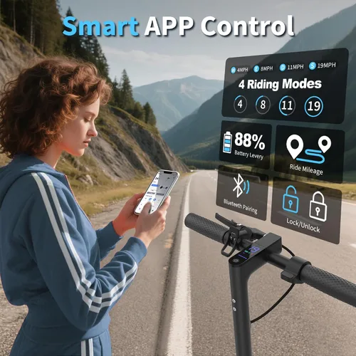 Vista 5 de WERHY H5PRO Scooter eléctrico con doble suspensión, motor sin escobillas de 350 W y 19 MPH, 15 millas de largo alcance, neumáticos sólidos de 8.5