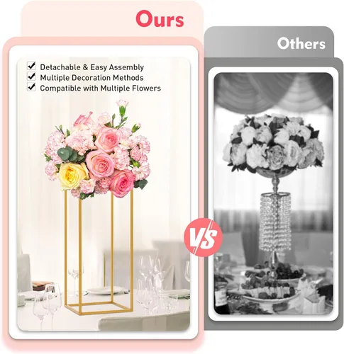 Vista 7 de Soporte de flores de metal para centros de mesa de boda, 4 piezas, soporte de flores de boda dorado, soporte de marco rectangular, soporte