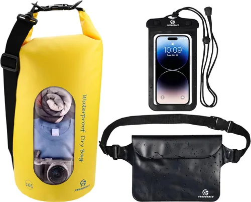 Vista 16 de Freegrace - Juego de 3 bolsas secas impermeables, bolsa seca con 2 cierres y correa de hombro desmontable; bolsa de cintura y funda para teléfono