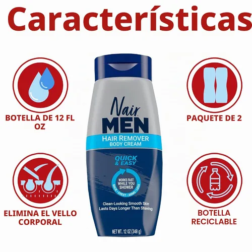 Vista 2 de Nair Crema corporal depilatoria para hombres, 12 onzas (paquete de 2)