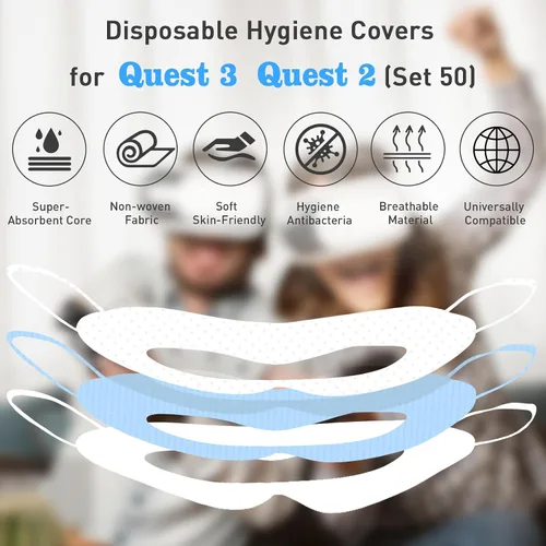 Vista 2 de VR Face Cover Disposable Hygiene VR Face Eyes Mask Pads Facial Interface for Meta Quest 3 Quest 2 - Prevent Dirt and Sweat (Set 50)
