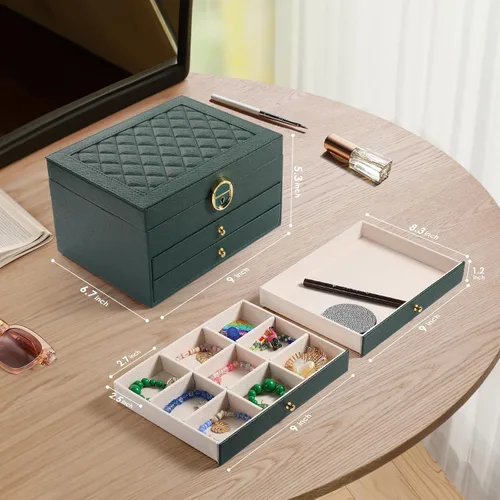 Vista 7 de Joyero de 3 capas, organizador de joyas con cajón organizador de joyas, grandes cajas de joyería y organizador con organizador de aretes