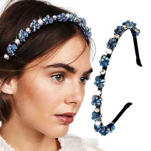 Vista 12 de Diademas barrocos de diamantes de imitación púrpura fina banda para el cabello con cuentas de cristal brillante para mujer (morado)