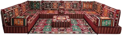 Vista 156 de arabicsofa Sofá en forma de U de estilo árabe para el suelo – Juego de Majlis hecho a mano – Sofá de estilo bohemio