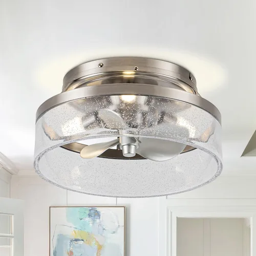 Vista 17 de Ventiladores de techo con luces de montaje empotrado, de 20 pulgadas, con lámpara de madera estilo Bohemia con cuentas, control remoto y aplicación
