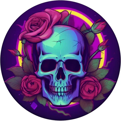 Vista 3 de Synthwave Sugar Skull Flowers Purple Skull PopSockets intercambiables PopGrip
