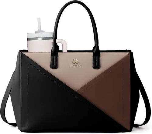 Vista 15 de LOVEVOOK Bolso para laptop de mano para mujer con portavasos grande, de 15.6 pulgadas, de PU, bolso de trabajo para maestra, bolso de mano