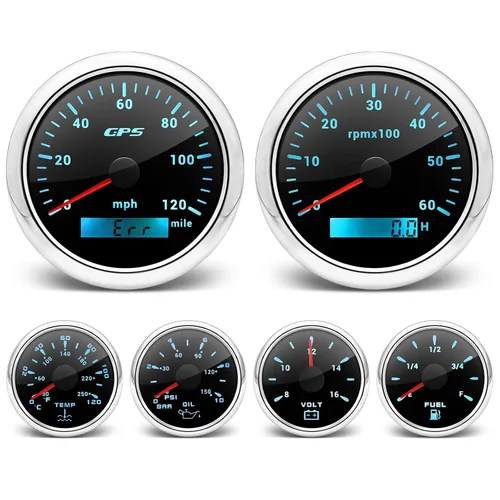 Vista 6 de ARTILAURA - Juego de 6 calibradores 85mm 3-3/8" GPS velocímetro 120MPH, tacómetro, 52mm 2-1/16" nivel de combustible, temperatura del agua, presión