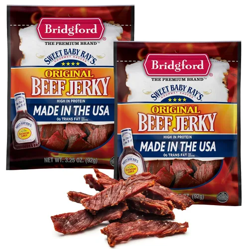 Vista 22 de Bridgford Sweet Baby Ray's Beef Jerky Honey BBQ de 3.25 onzas, paquete de 2 – Cecina alta en proteínas para impulso de energía del mediodía