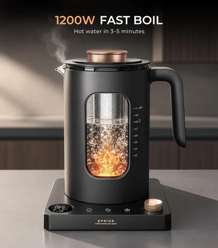 Vista 3 de Epeios Tetera eléctrica con infusor, control de temperatura de 1 ℉, 1 L Gris-oscuro