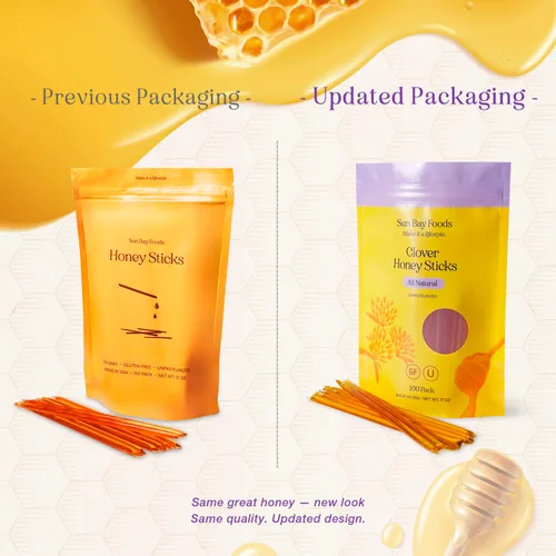 Vista 4 de Sun Bay Organics - Palitos de miel – 100 unidades de paquetes de miel pura sin filtrar sin OMG para té y aperitivos, fabricados en los Estados Unidos