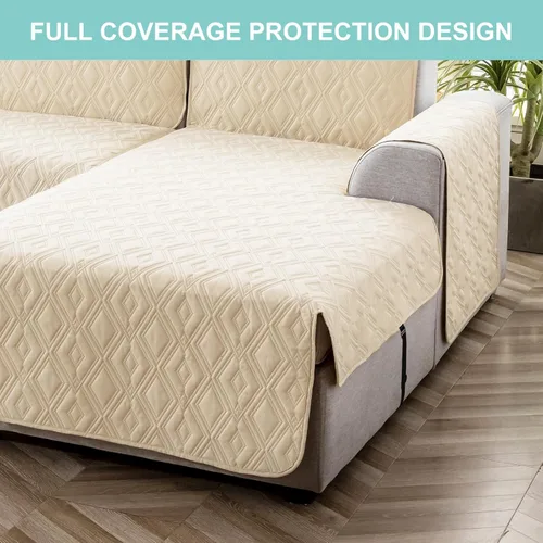Vista 6 de Genina Fundas de Sofá Seccional para Perros Fundas de Sofá en Forma de L Funda de Chaise Lounge Funda de Sofá Reversible Protector de Muebles Beige
