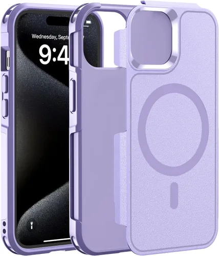Vista 10 de jaroco Funda magnética para iPhone 14 Pro, compatible con MagSafe, protección resistente contra caídas con 2 protectores de pantalla de vidrio +