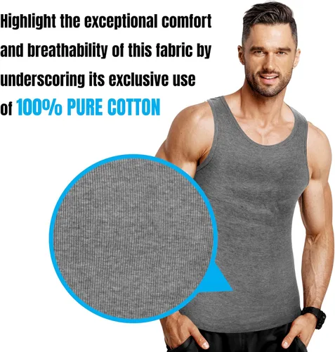Vista 3 de Athllete Men's Tank Top Undershirts 6-Pack, Cotton Sleeveless A-Shirts, Ribbed Mens Tanktops, Wife Beater Shirts