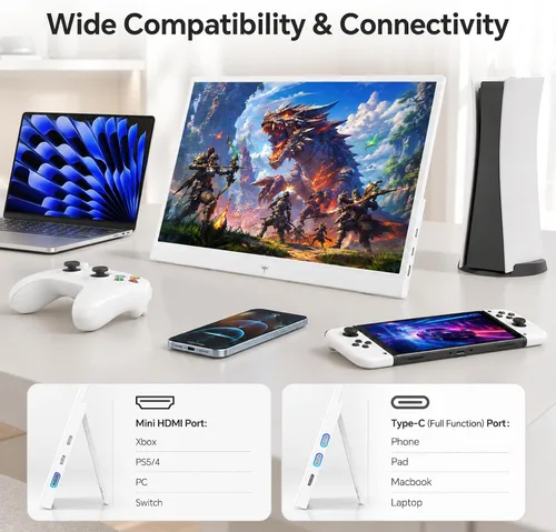Vista 2 de KTC Portable Monitor 15.6 Inch, 1080P FHD USB-C HDMI Laptop Screen for Laptop Phone Mac PS5 Xbox Switch, IPS HDR Travel Second Screen Monitor