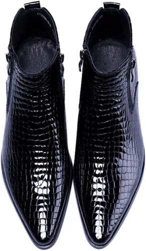Vista 5 de SANTIMON Botas casuales con puntera puntiaguda con cremallera a cuadros de charol para hombre