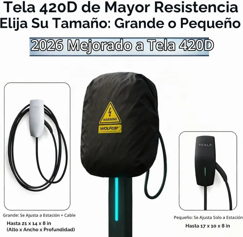 Vista 2 de WOLFCAR - Cubierta de cargador para Tesla para conector de pared y cargador de nivel 2, Oxford 420D impermeable y resistente al viento con correas