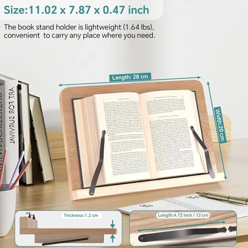 Vista 4 de Soporte de Lectura de Libros, Soporte con Bandeja de 8 Alturas Ajustables con Clips Elásticos para Páginas de Papel para Libro de Texto/Libro
