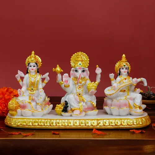 Vista 3 de Estatua india de Ganesha Lakshmi Saraswati – 3.9 pulgadas de alto Dios hindú Ganpati Laxmi para decoración de tablero de automóvil, India Murti